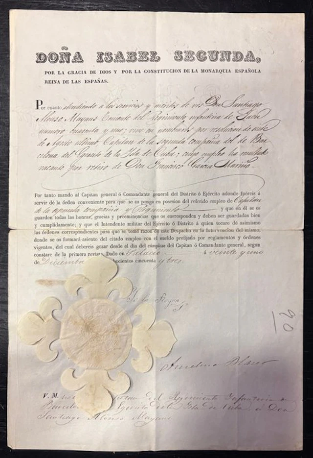 Spain - Army/Infantry - Document - Isabel II - Reina de...