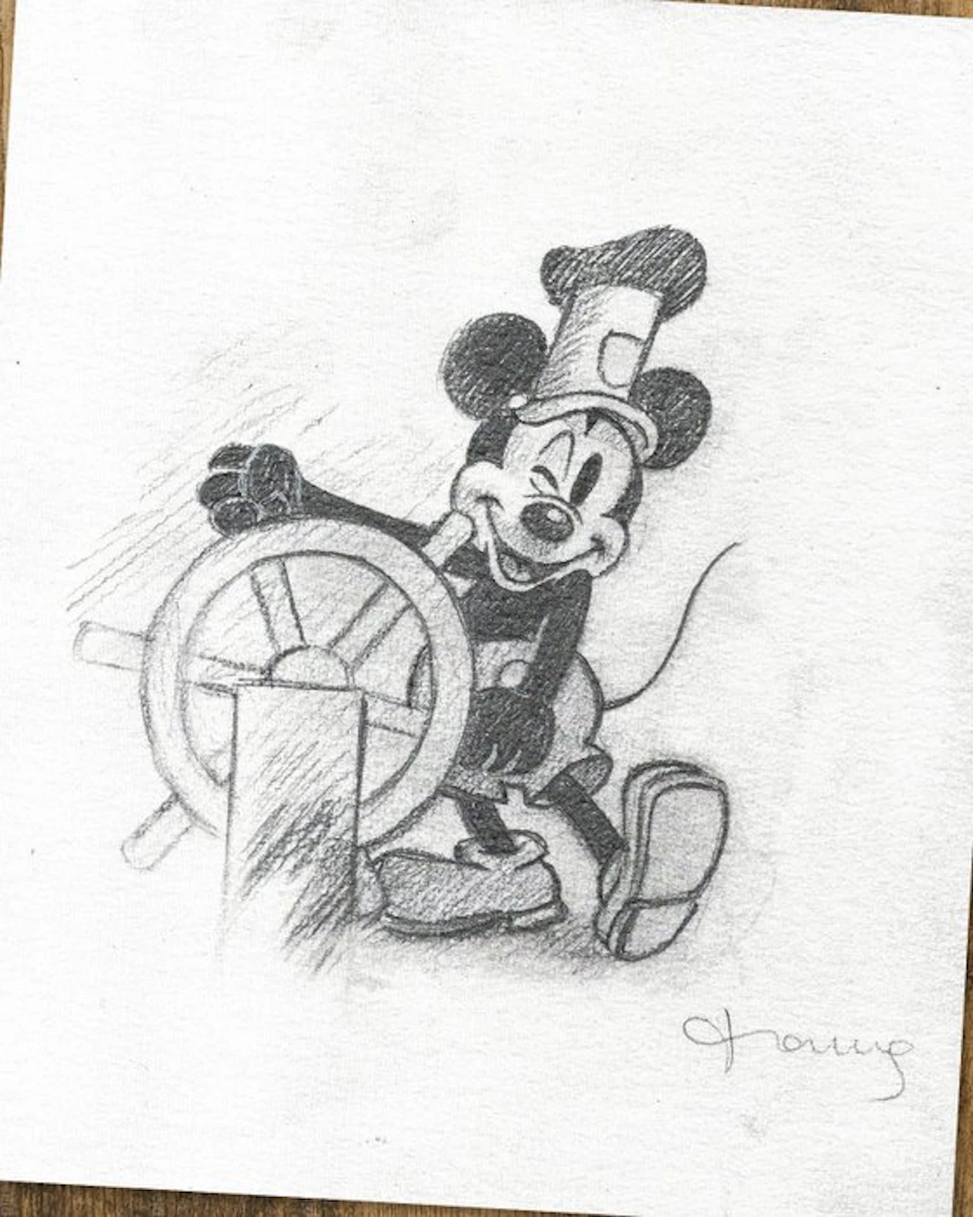 Tony Fernandez - Mickey Mouse “Steamboat" - Hand Signed Original Pencil Drawing