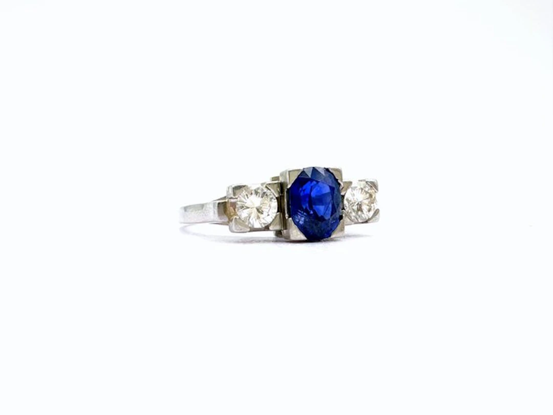 No reserve price - Ring Platinum - 1.30ct. tw. Sapphire - Diamond