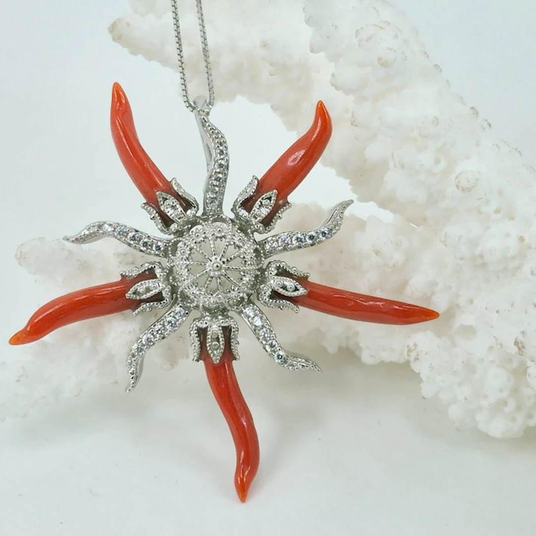 Coral - Silver - Necklace with pendant - CORALLO MEDITERRANEO