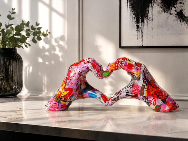 Sculpture, Colourful Love & Fashion Design - Heart Hands - 12 cm - Resin