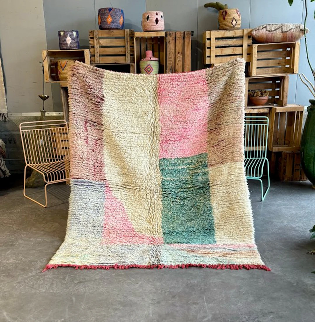 Colorful Moroccan Boujad Rug – Handmade Berber Wool...