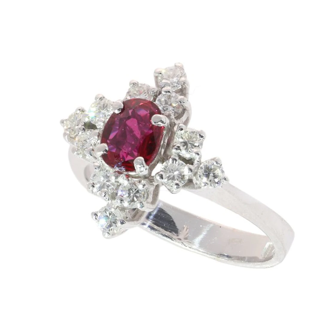 No reserve price - Ring - 18 kt. White gold - Diamond - Vintage Ruby