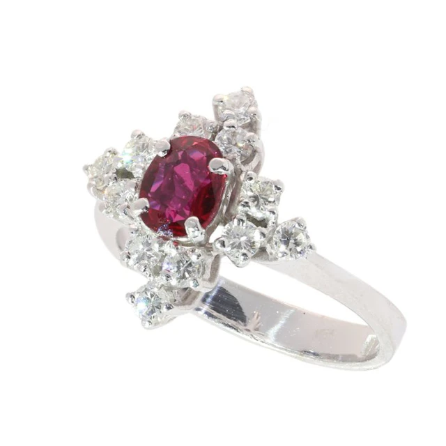 No reserve price - Ring - 18 kt. White gold - Diamond - Vintage Ruby