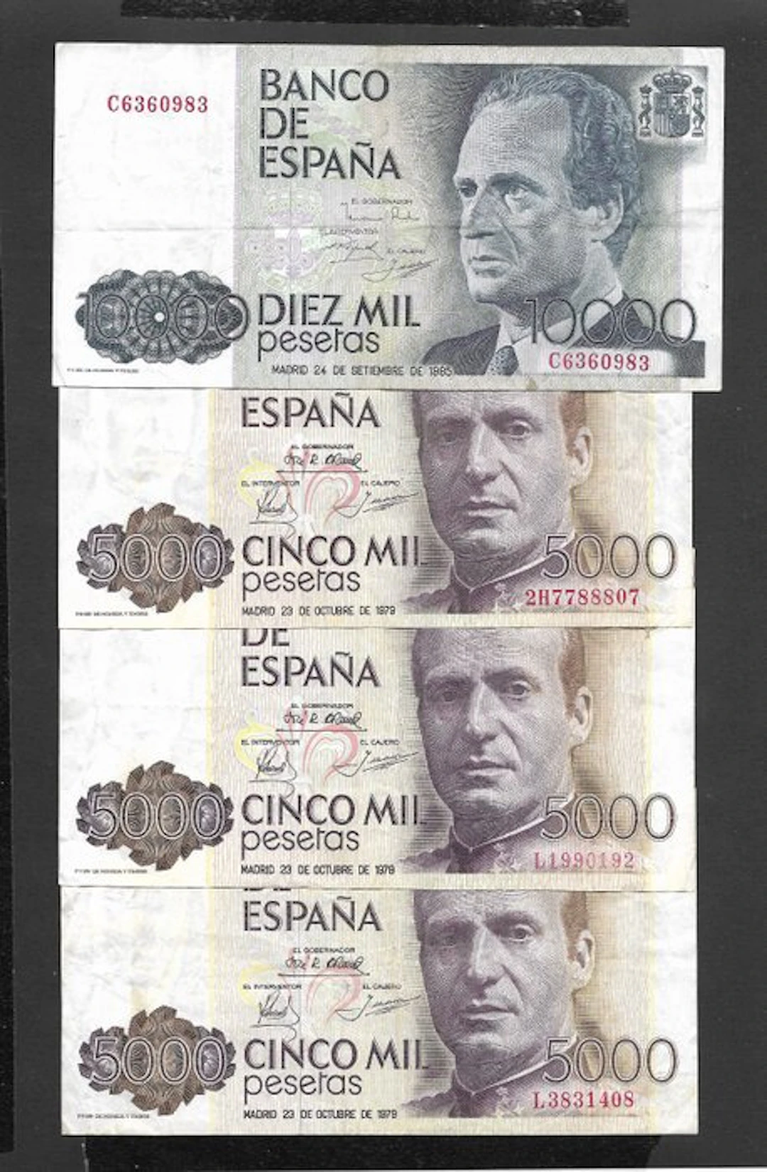 Spain. - 3 x 5000, 1 x 10.000 Pesetas - 1979/1985 (No reserve price)