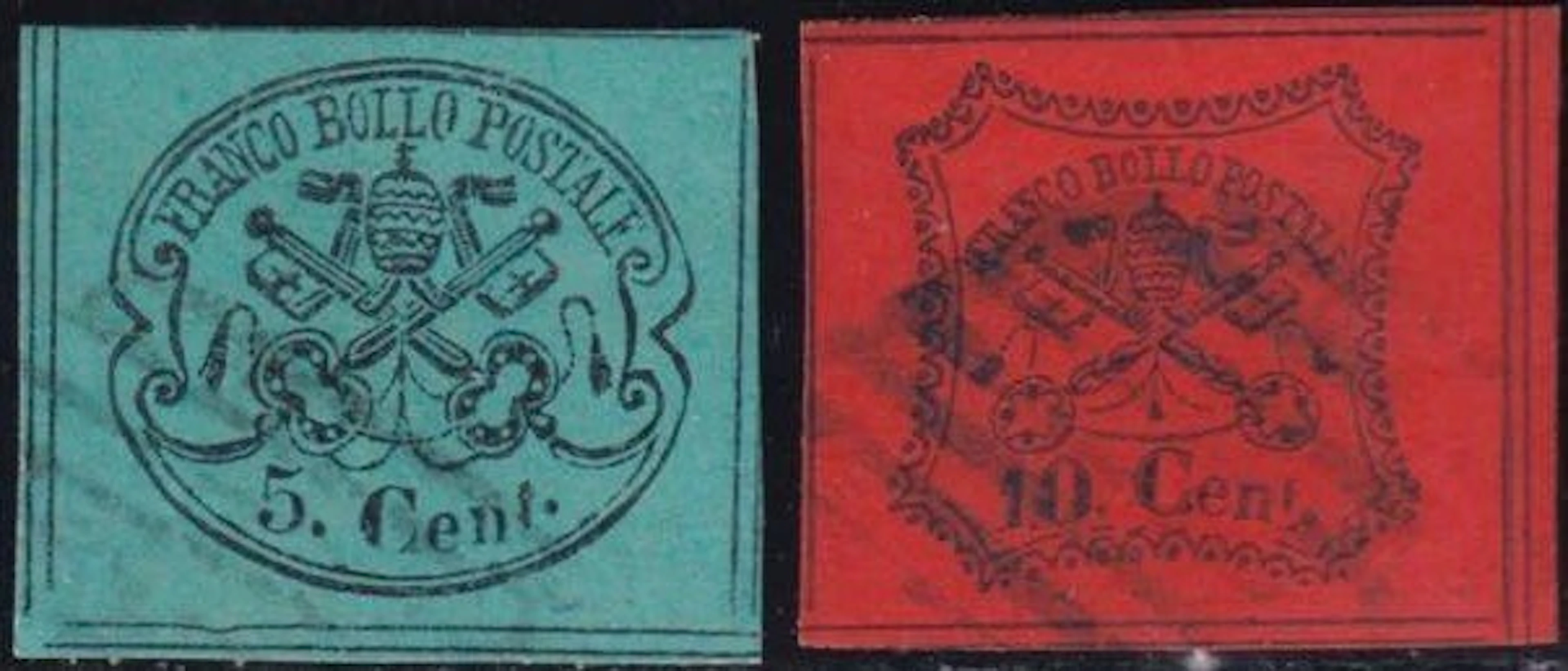 Italian Ancient States - Papal State 1867 - Second Issue 5+10 with Sass 16+17
