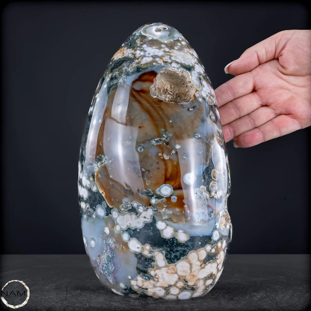 Ocean Jasper Agate Freeform with Carnelian & Druzy — An...