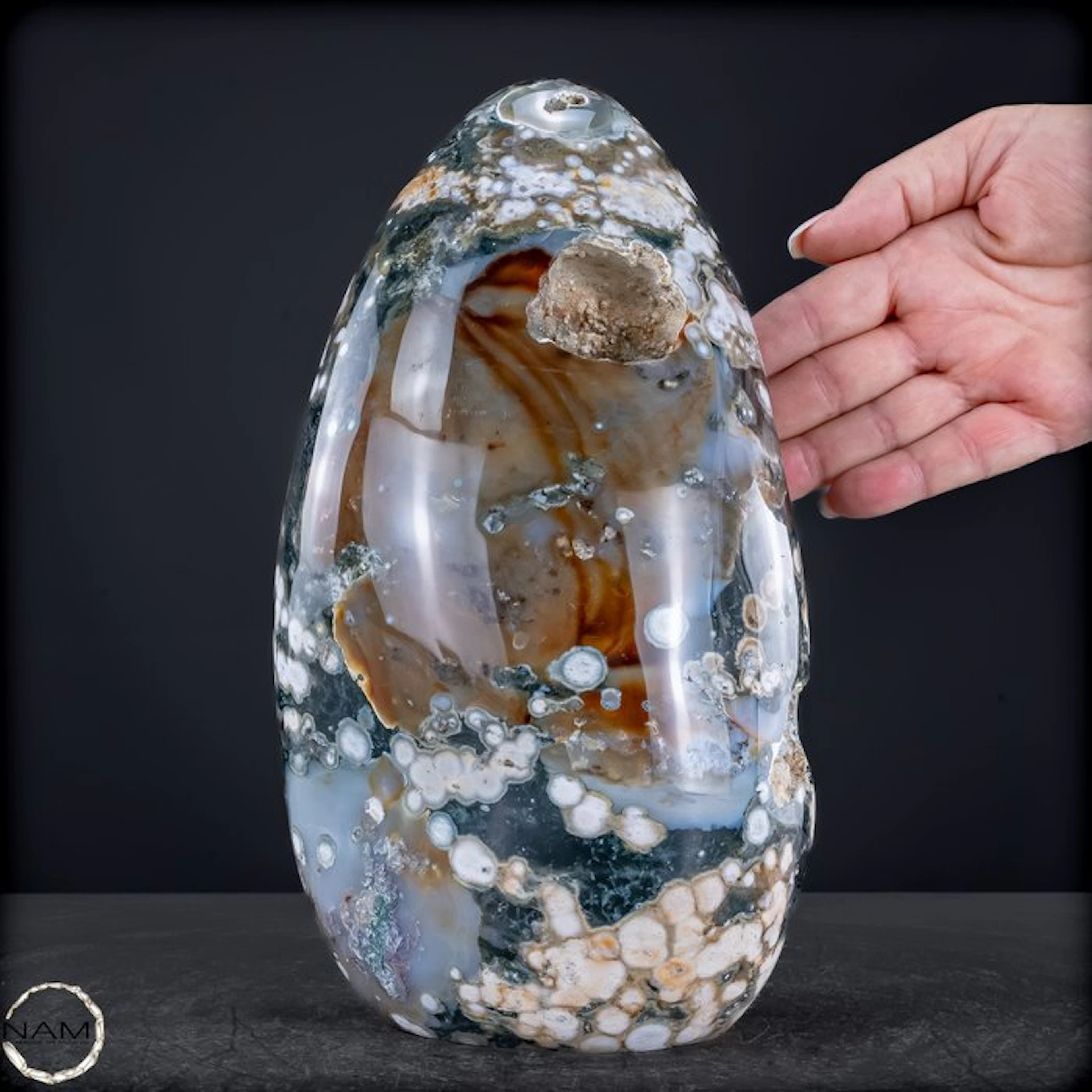 Ocean Jasper Agate Freeform with Carnelian & Druzy — An...
