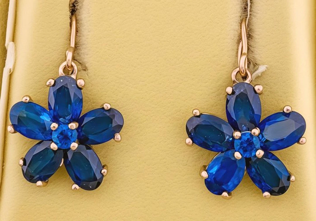 No reserve price - Earrings - 9 kt. Rose gold, Silver Sapphire