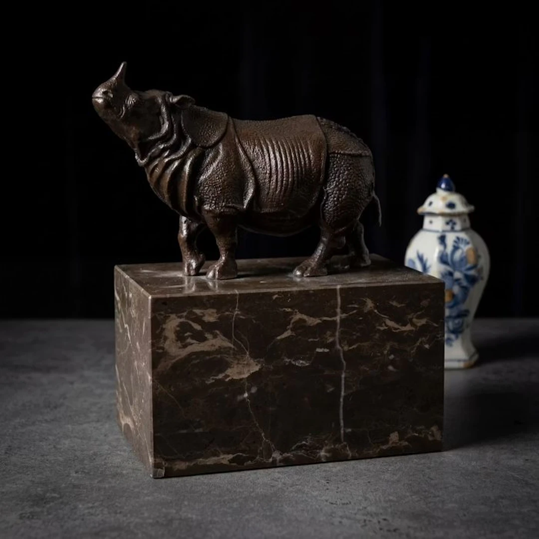 Statue, Neushoorn - 16 cm - Bronze, Marble