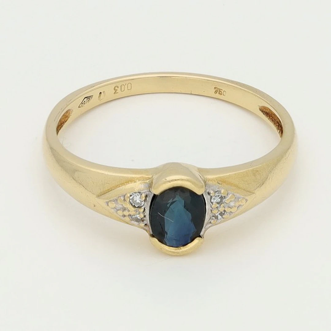 Ring - 18 kt. Yellow gold - Diamond - Sapphire