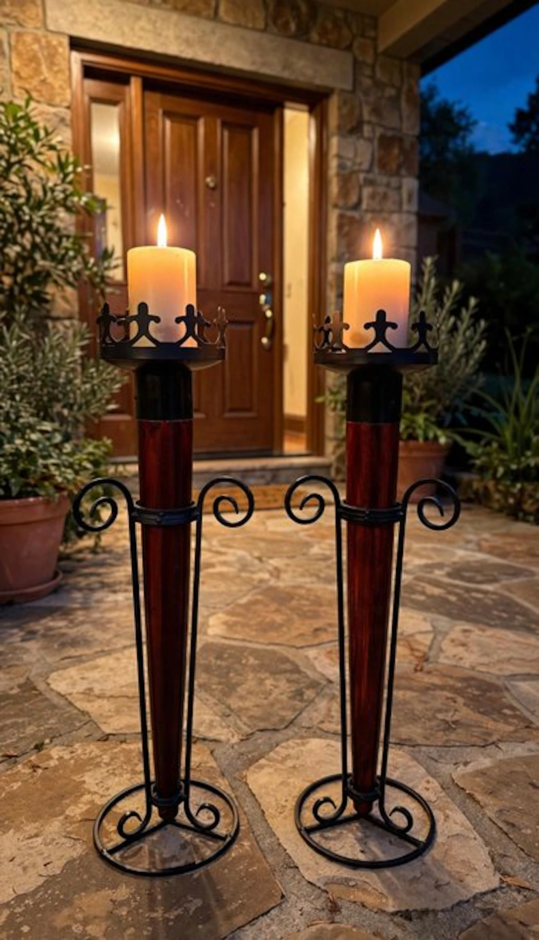 Candelabrum (2) - Wood, Iron - Wood and iron chandeliers