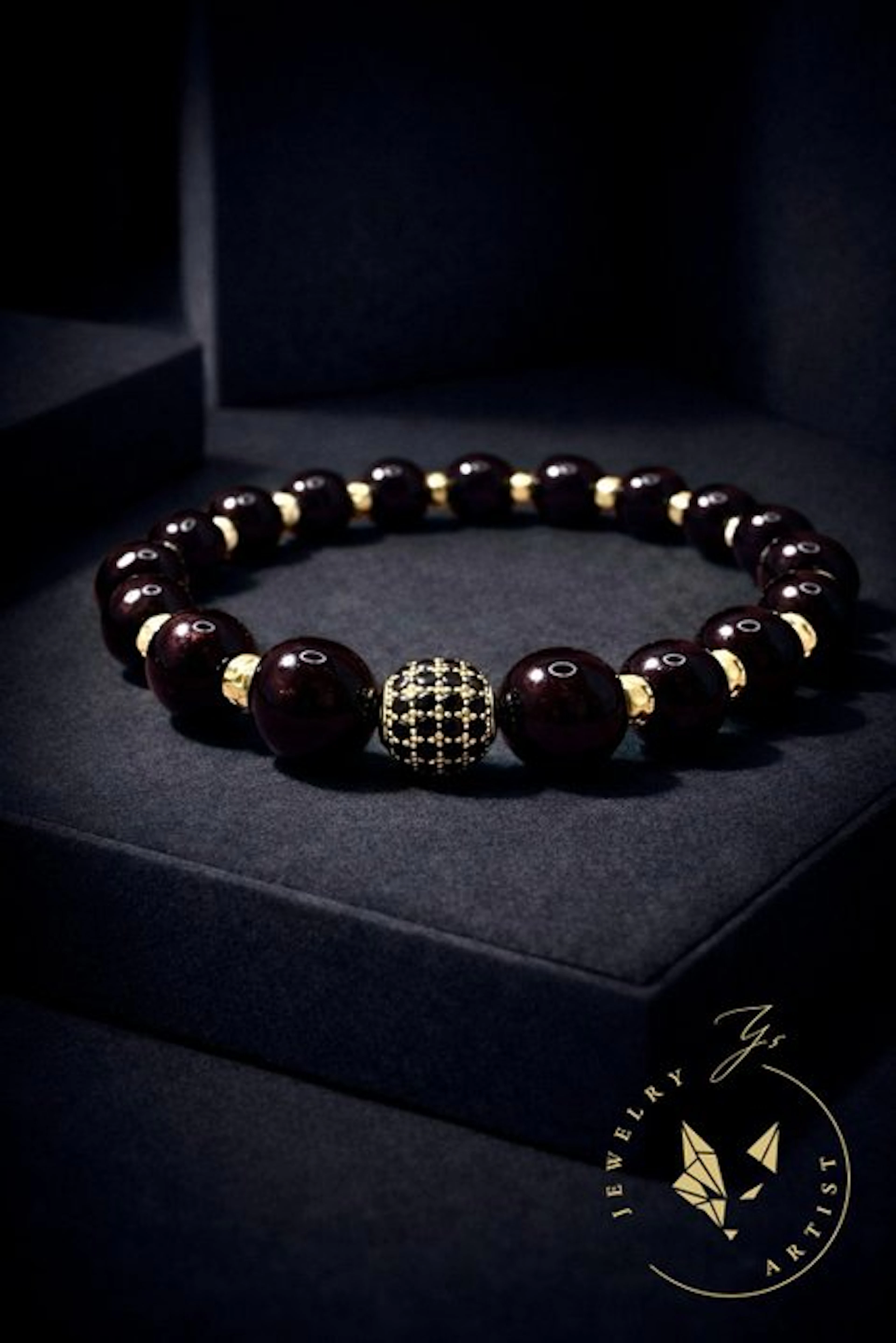 Custom-made - Garnet - Sterling silver 925 - 21k gold...