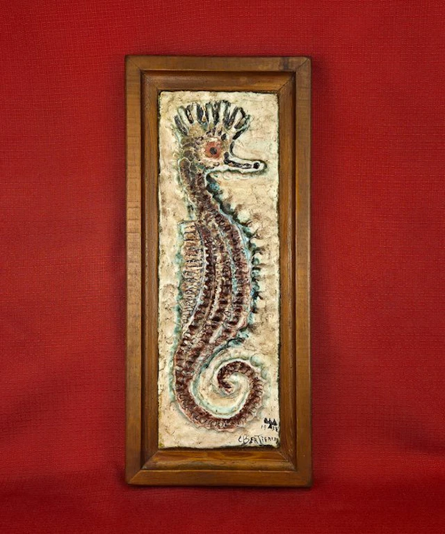 Clovis Bertieaux - Figure - Glazed ceramic wall plaque in high relief