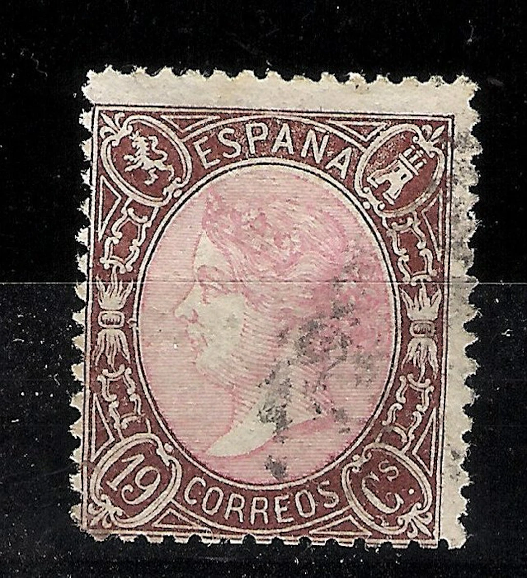 Spain - Isabella II. 1865. 19 cuartos. brown and pink. Edifil 77
