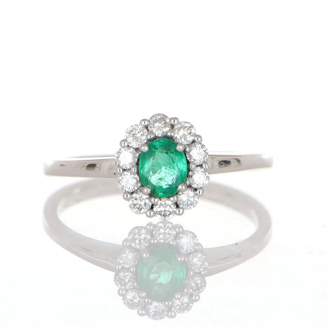 No reserve price - Ring - 18 kt. White gold Emerald - Diamond