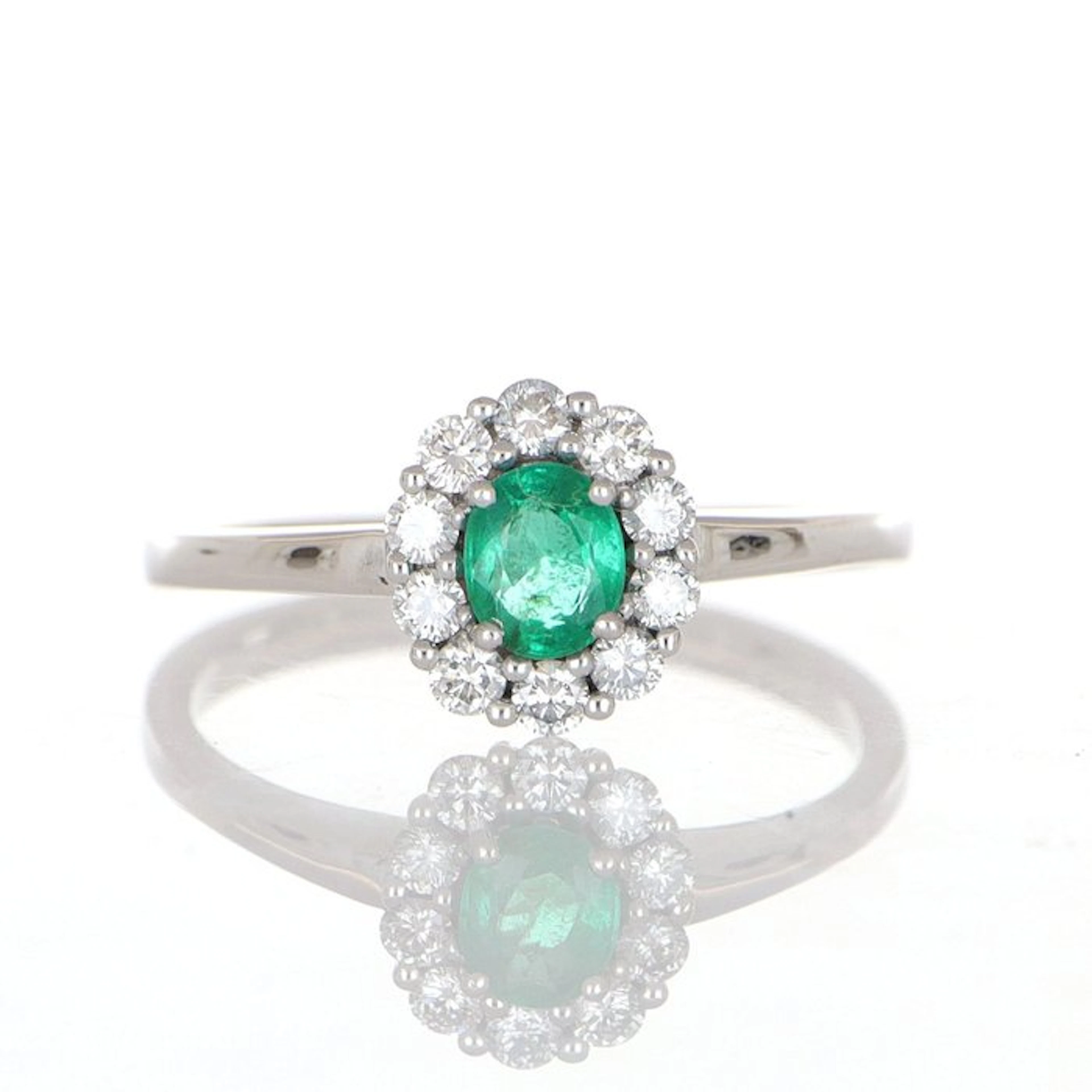 No reserve price - Ring - 18 kt. White gold Emerald - Diamond