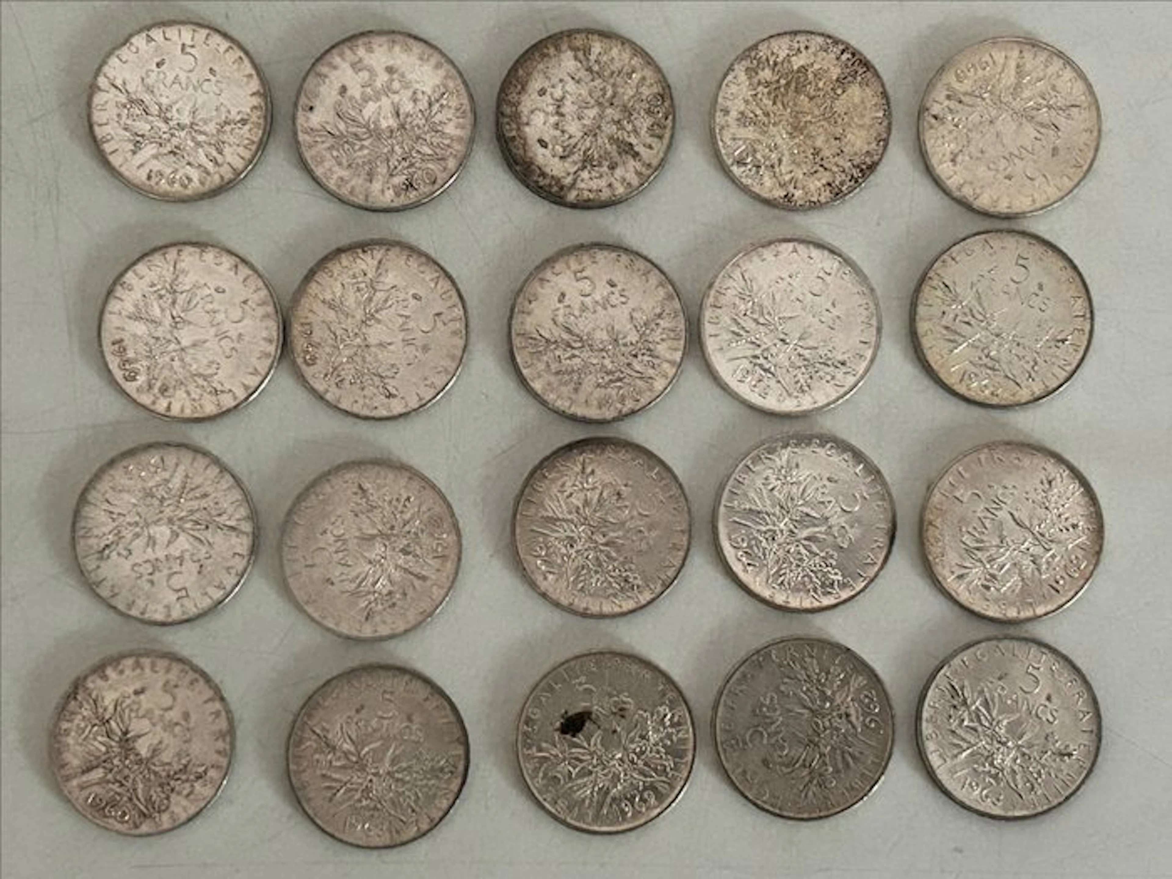 France. 5 Francs 1960/1964 Semeuse (lot de 20 monnaies en...
