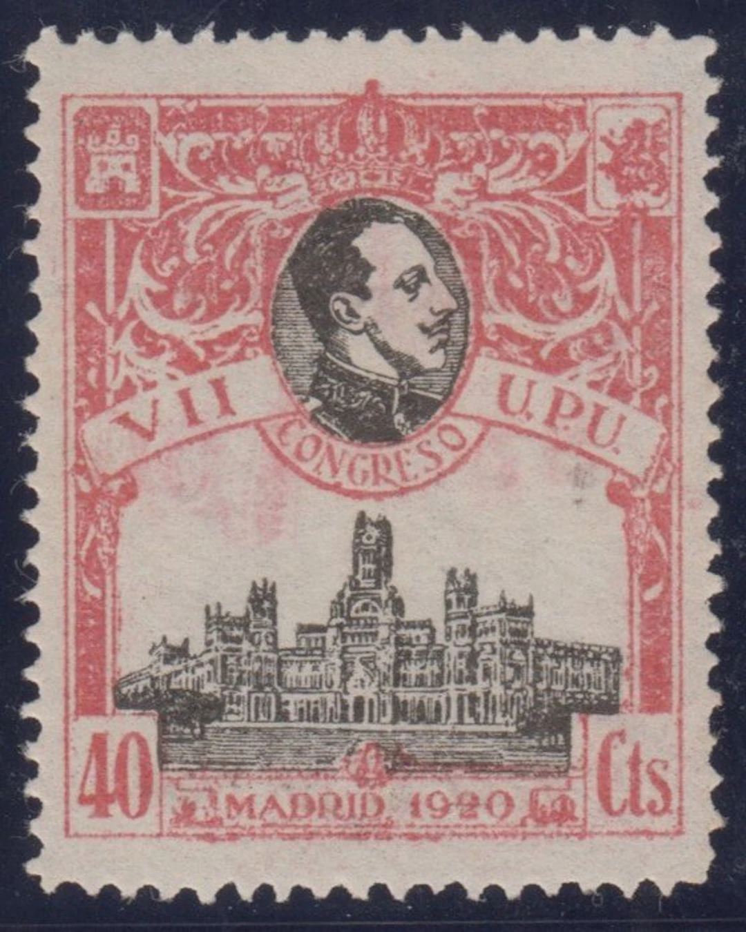 Spain 1920 - 7th Congress of the UPU. 40 cents, pink. - Edifil 305ic