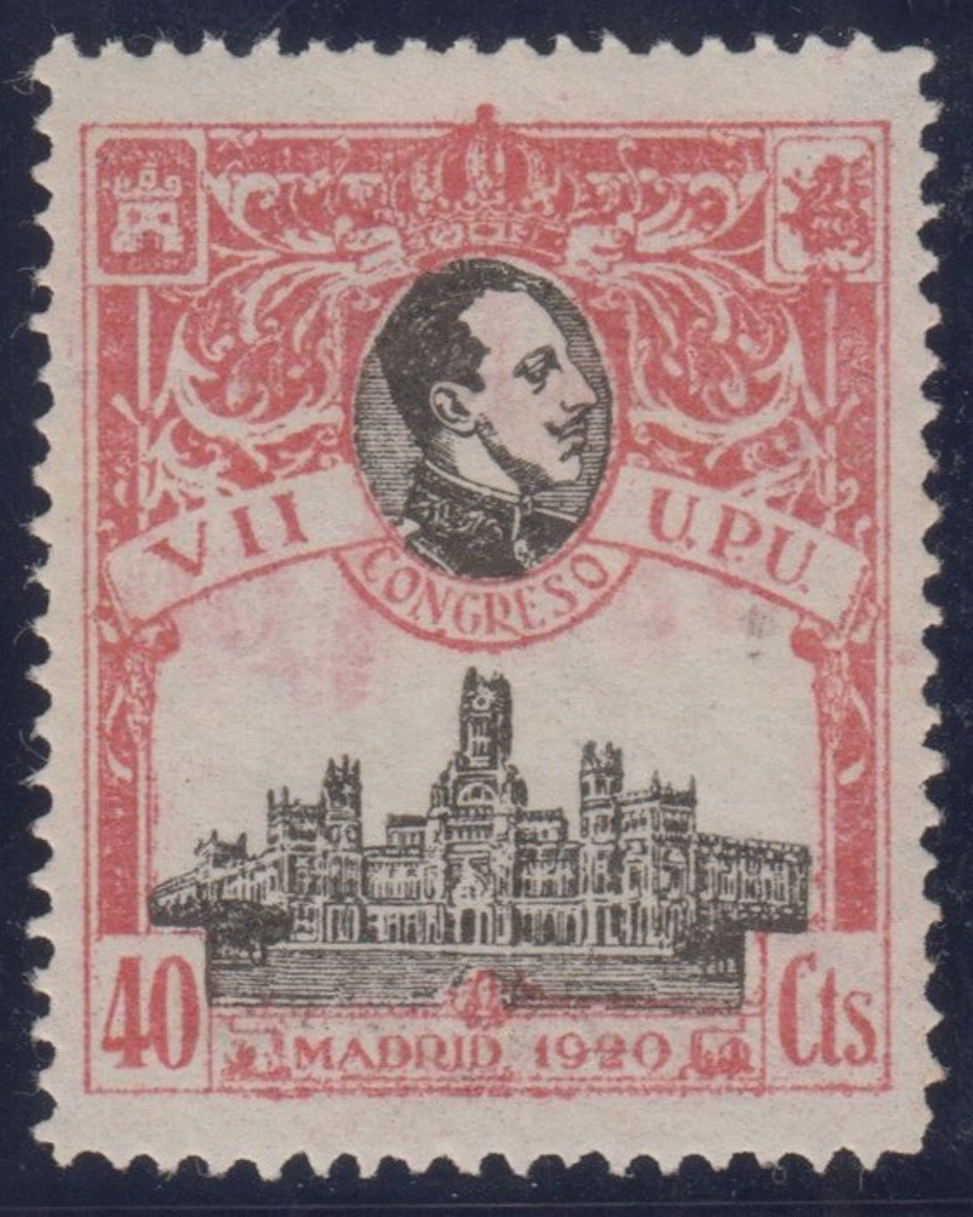 Spain 1920 - 7th Congress of the UPU. 40 cents, pink. - Edifil 305ic