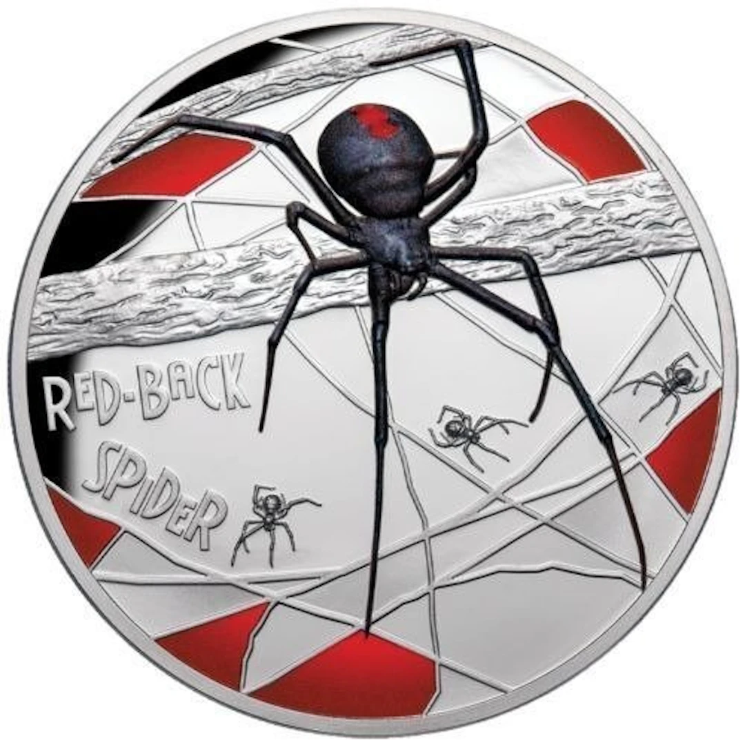 Niue. 10 Dollars 2020 Red Back Spider Jubiläumsausgabe in Farbe, 5 Oz (.999)