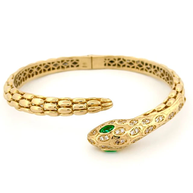 Bracelet - 18 kt. Yellow gold Emerald - Diamond - Snake