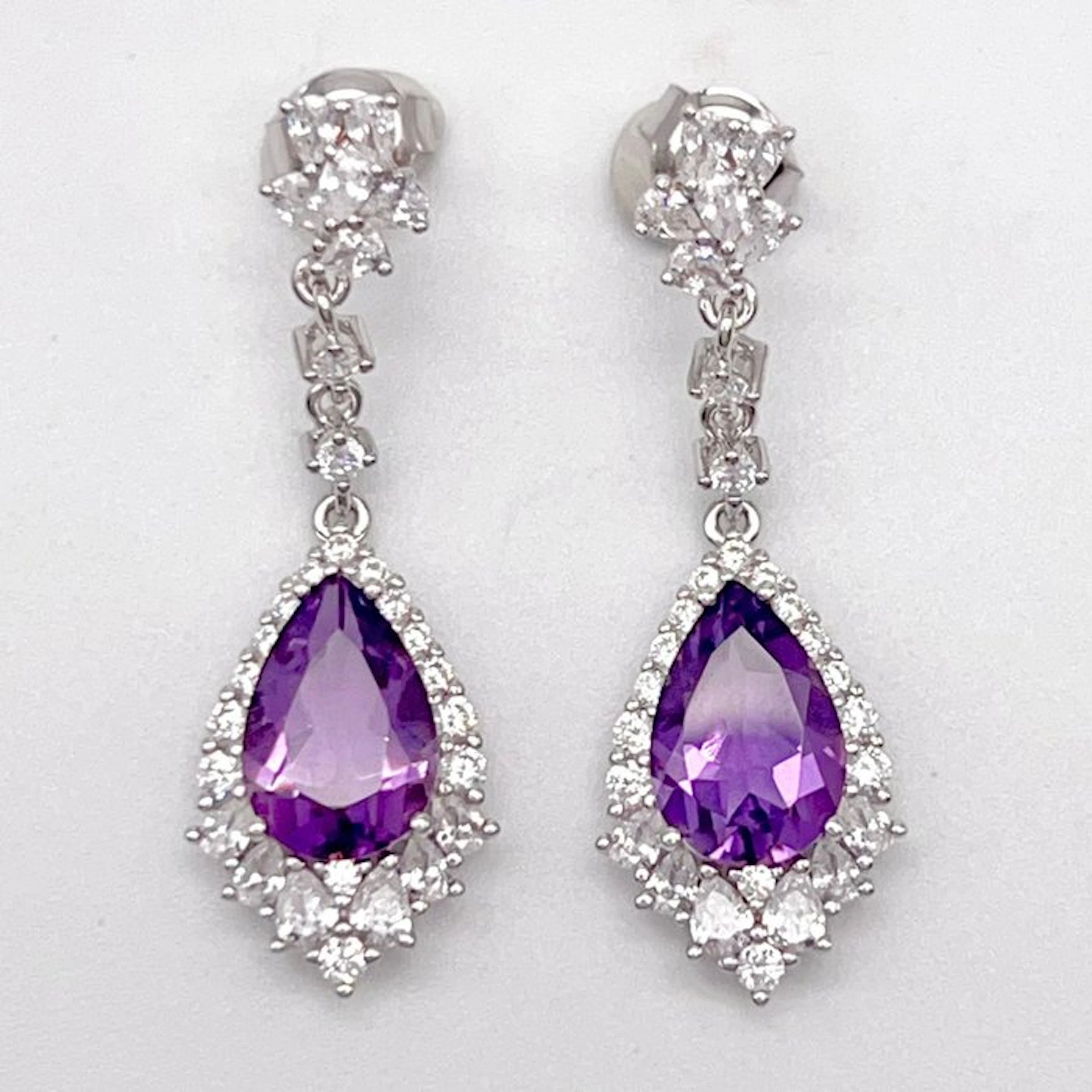 No reserve price - Earrings Silver Amethyst - 6.4CT - New