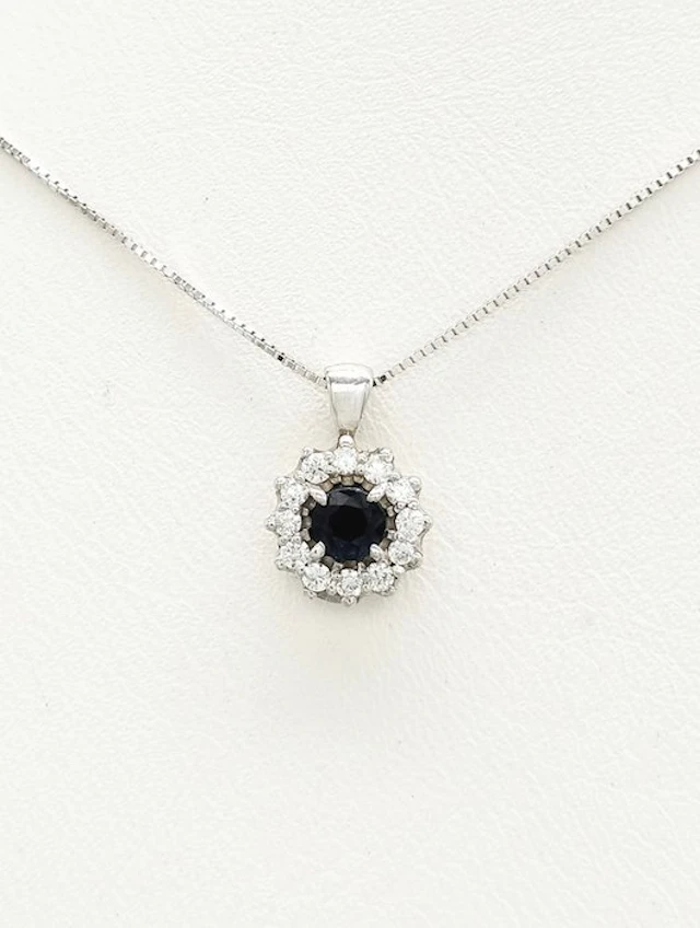 No reserve price - Necklace - 14 kt. White gold Sapphire - Diamond