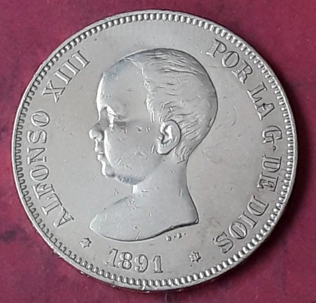Spain. Alfonso XIII. 5 Pesetas 1891 *18-91 PGM (No reserve price)