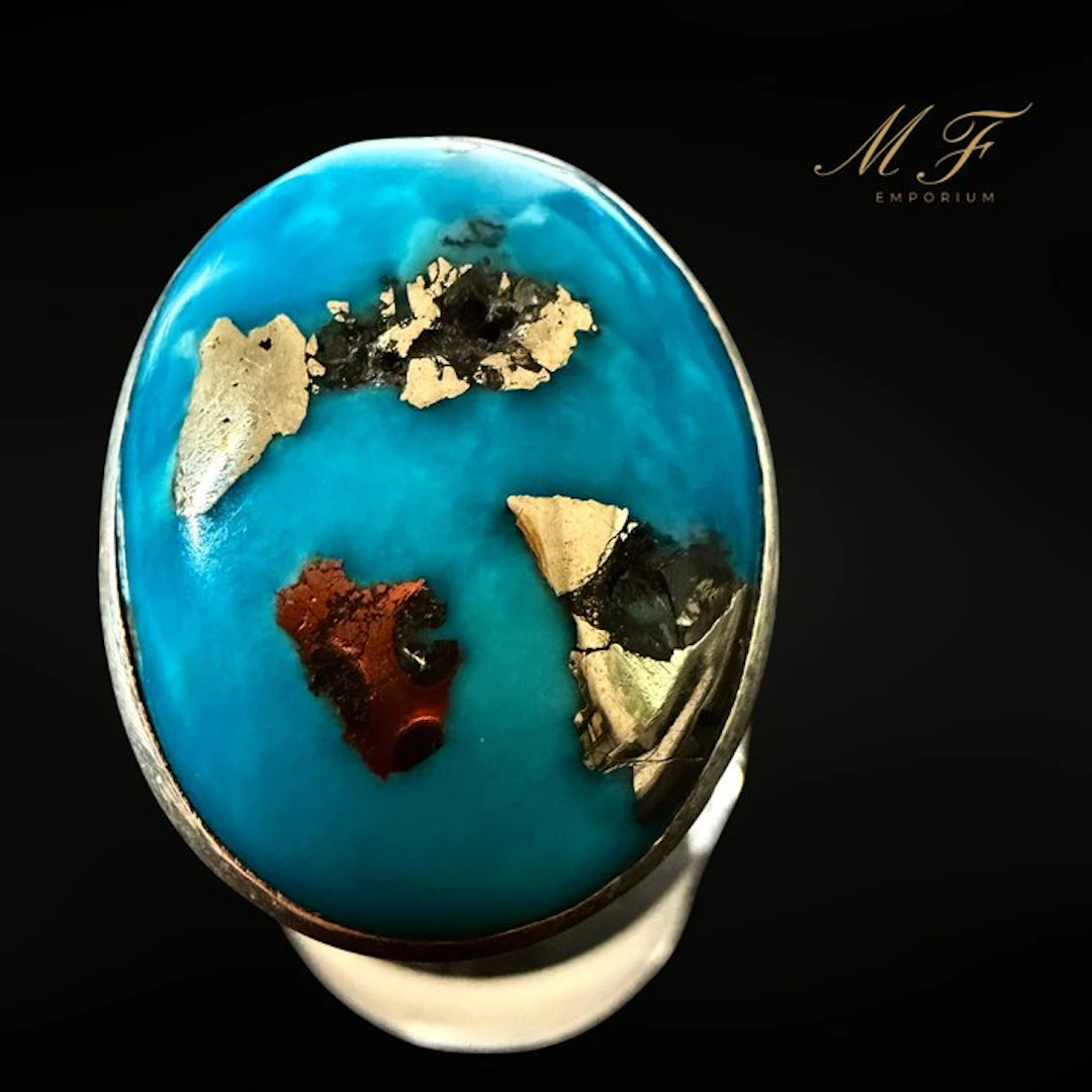 Bague de Luxe en Turquoise & Pyrite - Argent 925...