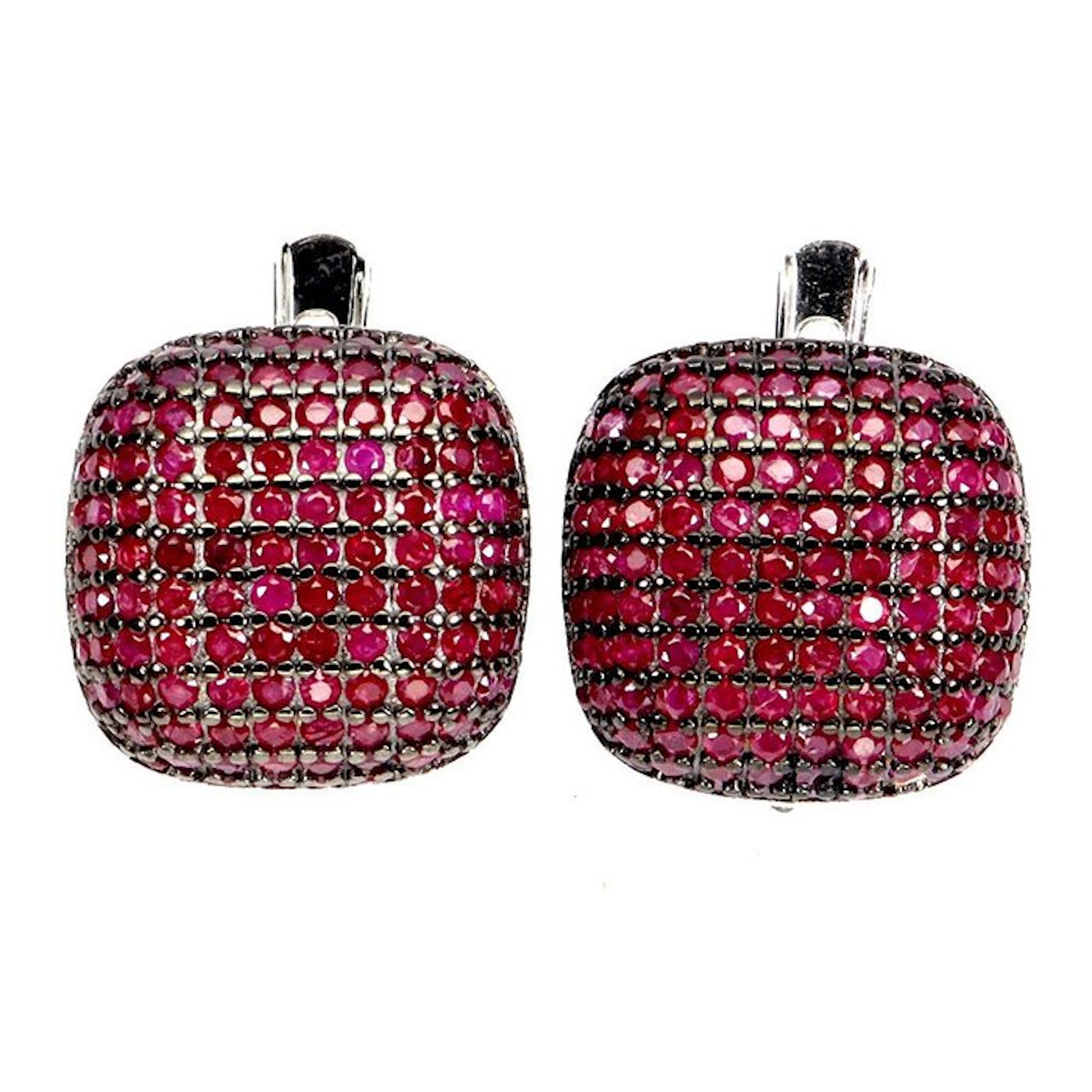 No reserve price - Earrings 14K White gold plated, 925 Silver - Ruby