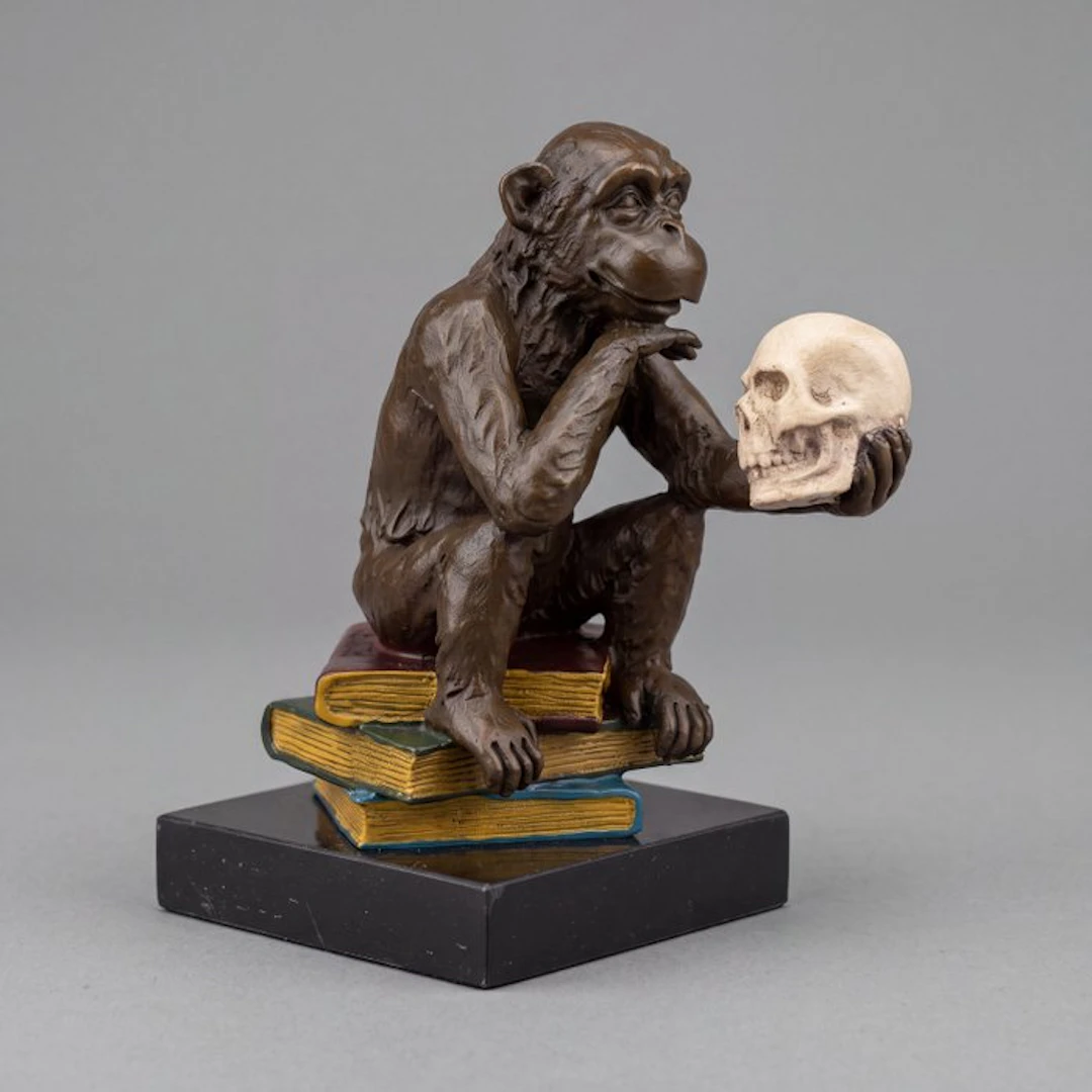 Statue, “De wijze aap” - 14.5 cm - Bronze, Marble