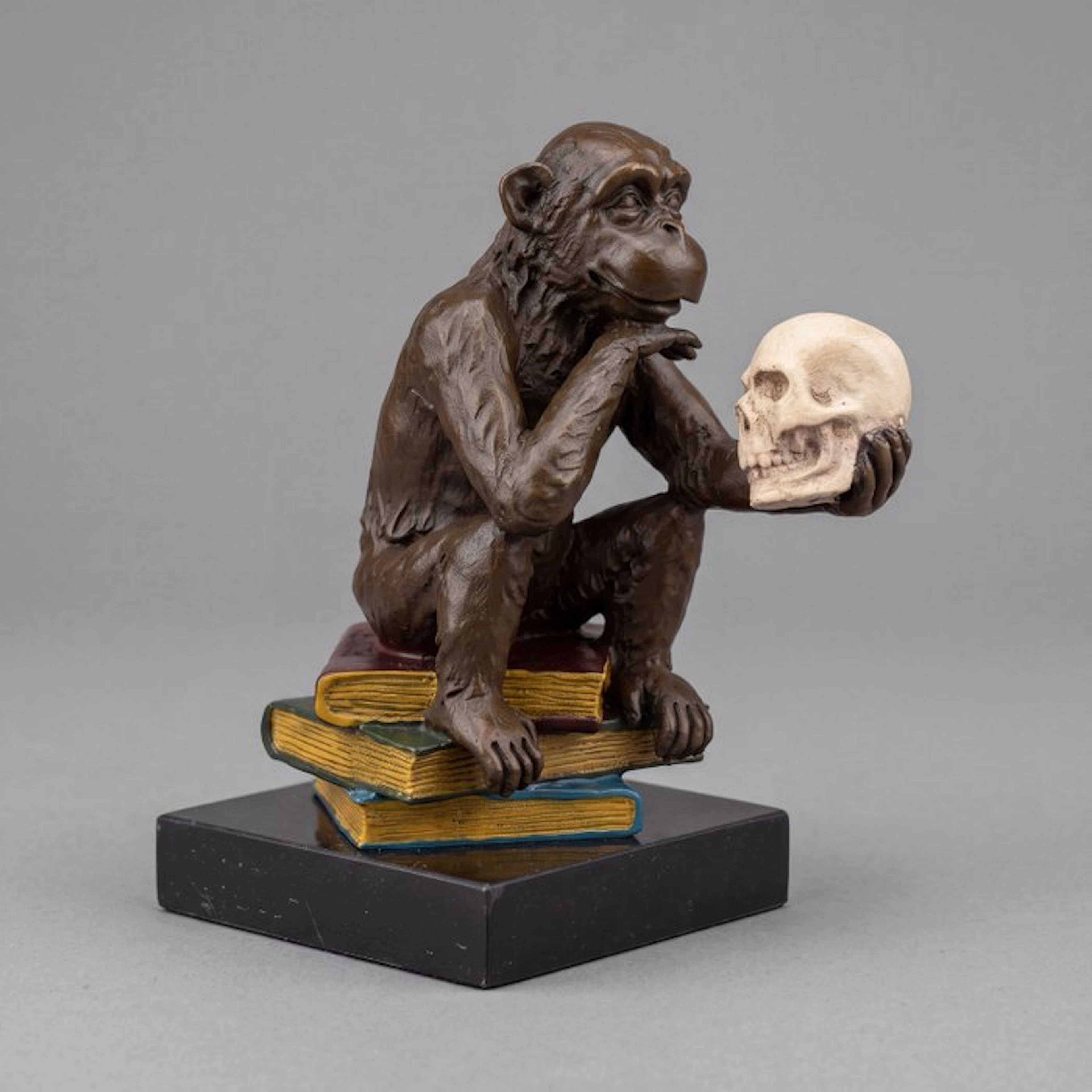 Statue, “De wijze aap” - 14.5 cm - Bronze, Marble