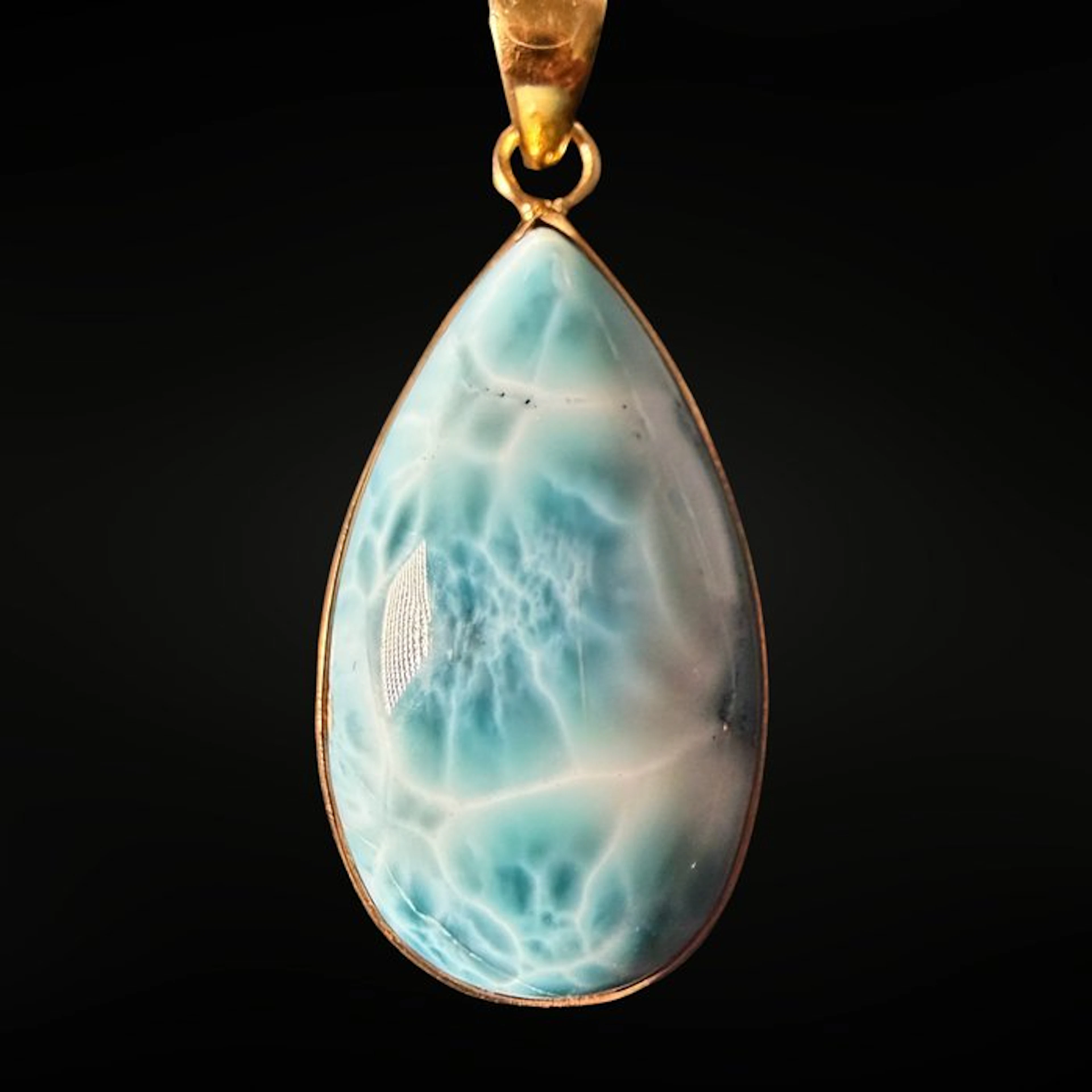 Premium - Natural Larimar and Gold Pendant Jewellery...