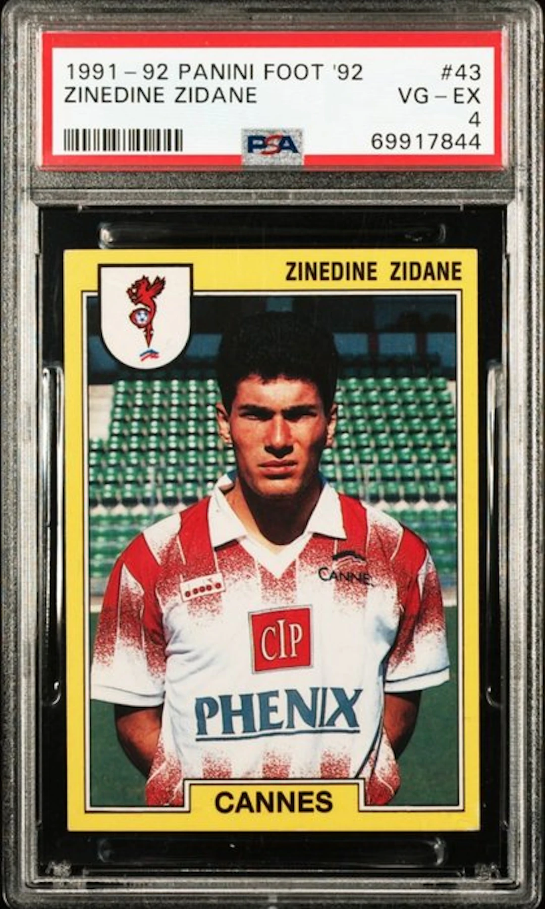 1991/92 Panini Foot 92 France Zinedine Zidane #43 ROOKIE - PSA 4 Graded sticker