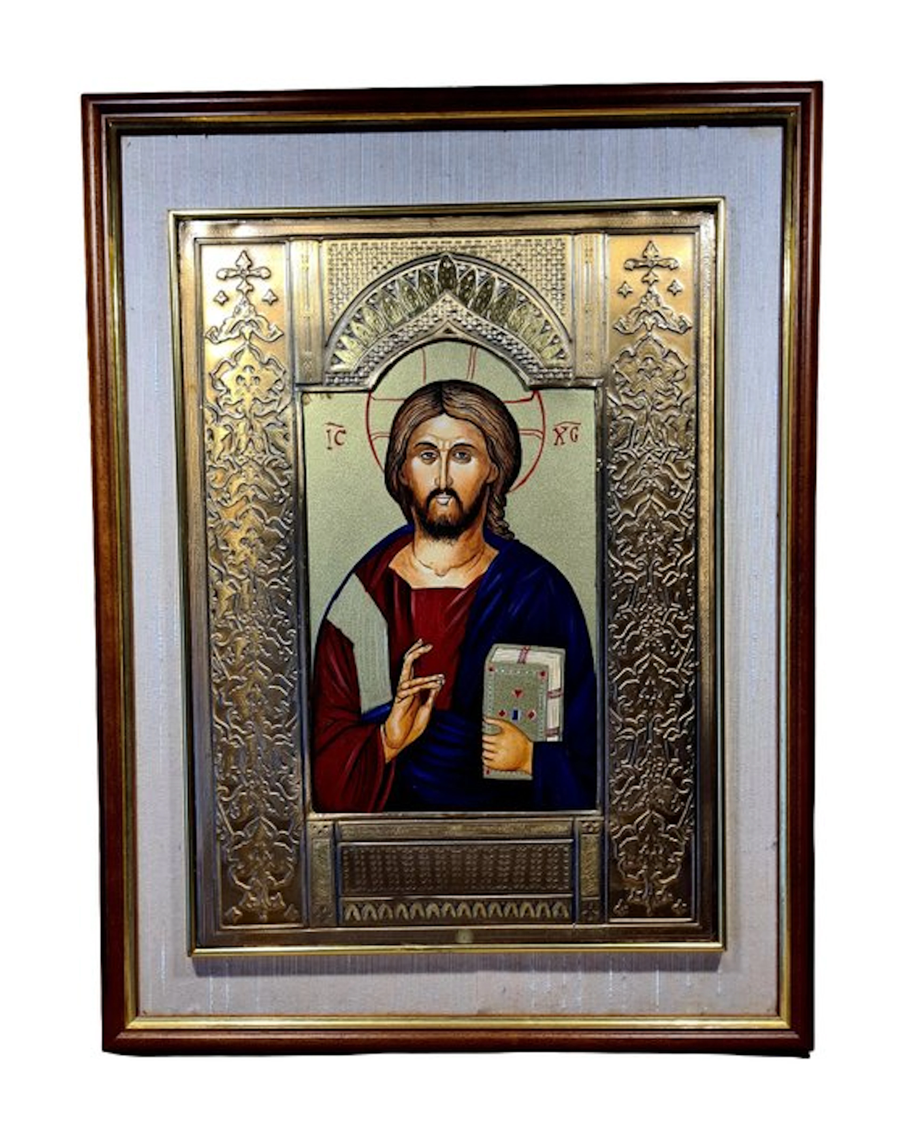 Icon - Christ Pantocrator - Wood, Silverplated