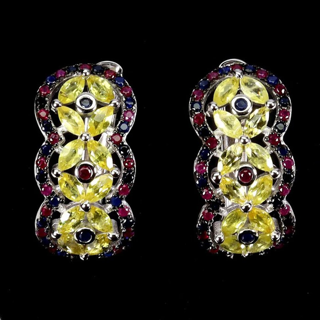 No reserve price - Earrings Silver Ruby - Sapphire - 110 natural gemstones