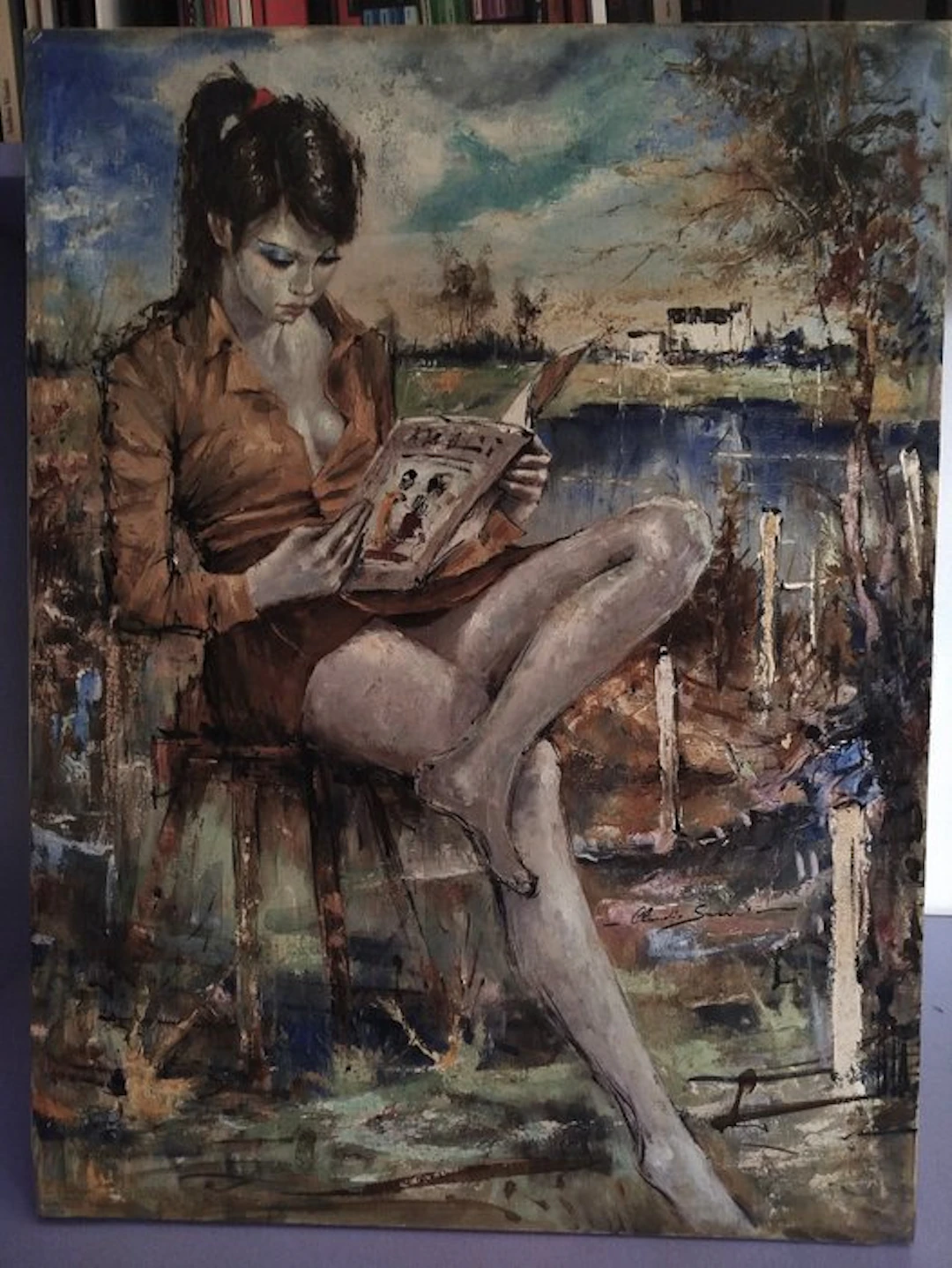 Claudio Secchi (1920-?) - Lettura all'aperto