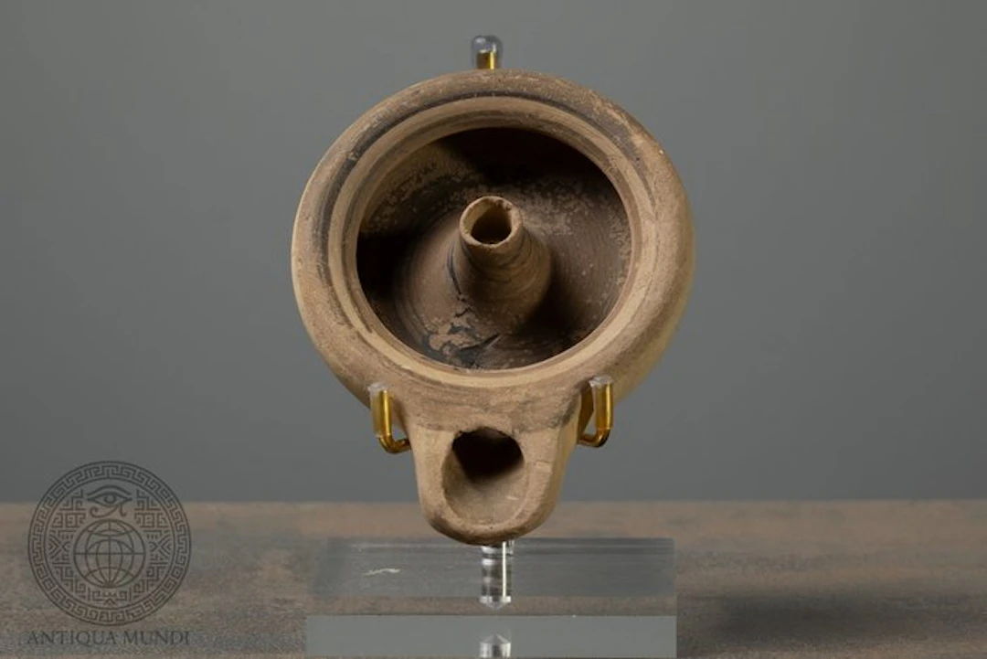 Ancient Greek, Archaic Period Terracotta Oil Lamp with Central Tube