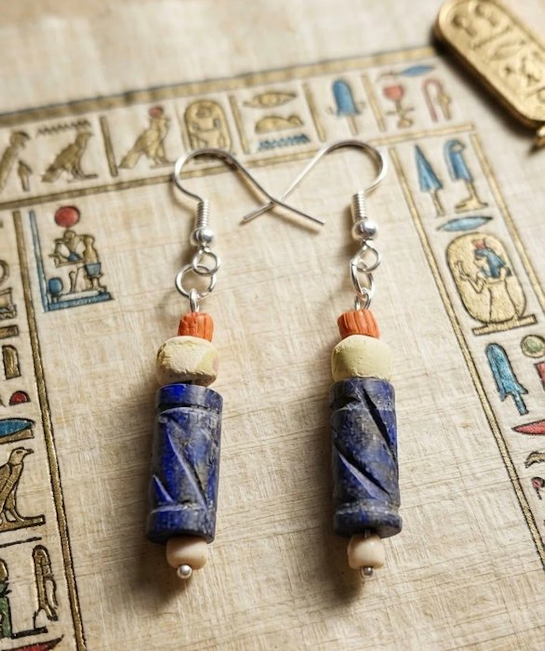 Ancient Egyptian Silver Drop earrings - Lapis...