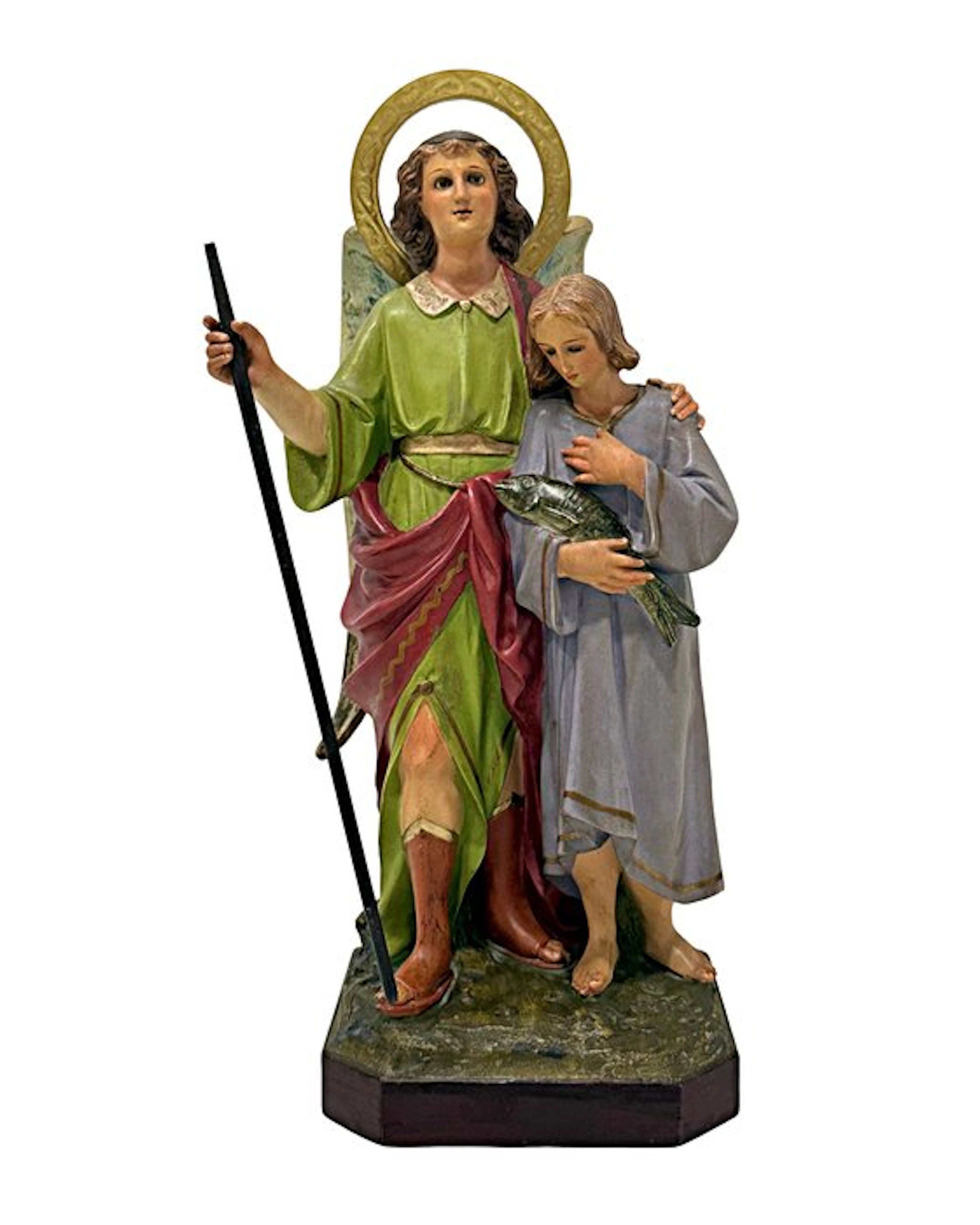 OLOT - Sculpture, ARCÁNGEL SAN RAFAEL Y TOBÍAS - 37 cm - Gilt brass - 1930