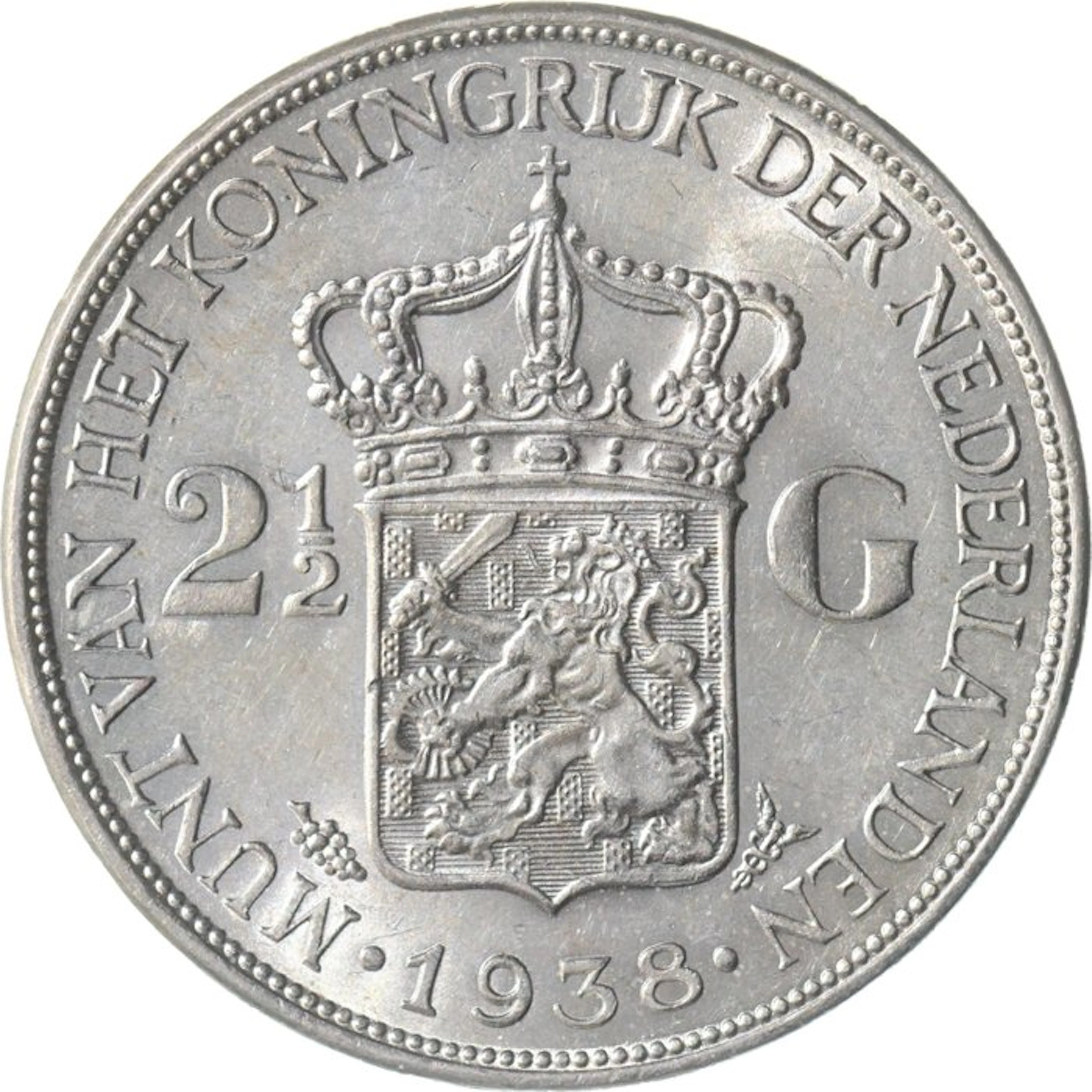 Netherlands. Wilhelmina. 2 1/2 Gulden 1938 KWALITEIT (No reserve price)