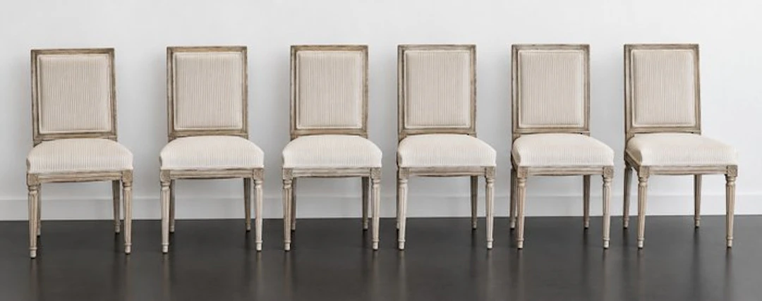 Dining room chair - Wood, Cotton - Set of six Louis XVI style chairs.