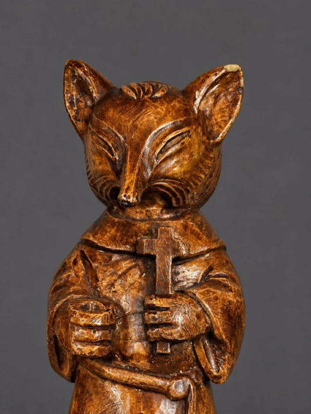 Statue, Vos met Christus kruis - 29 cm - Stone