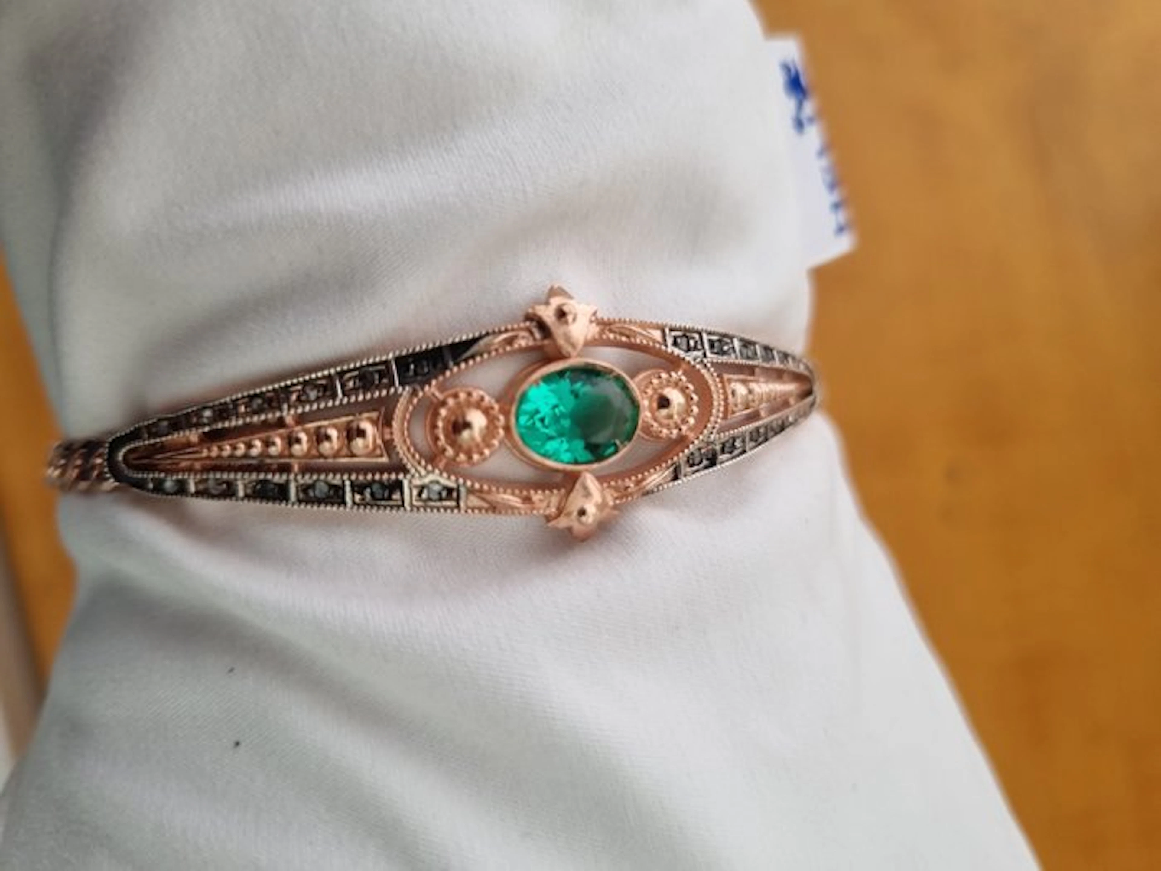 No reserve price - Bracelet - 9 kt. Silver, Rose gold Emerald - Diamond