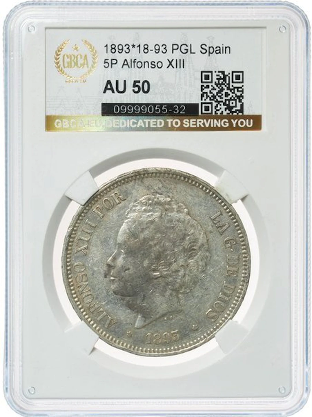 Spain. Alfonso XIII. 5 Pesetas 1893 - AU50