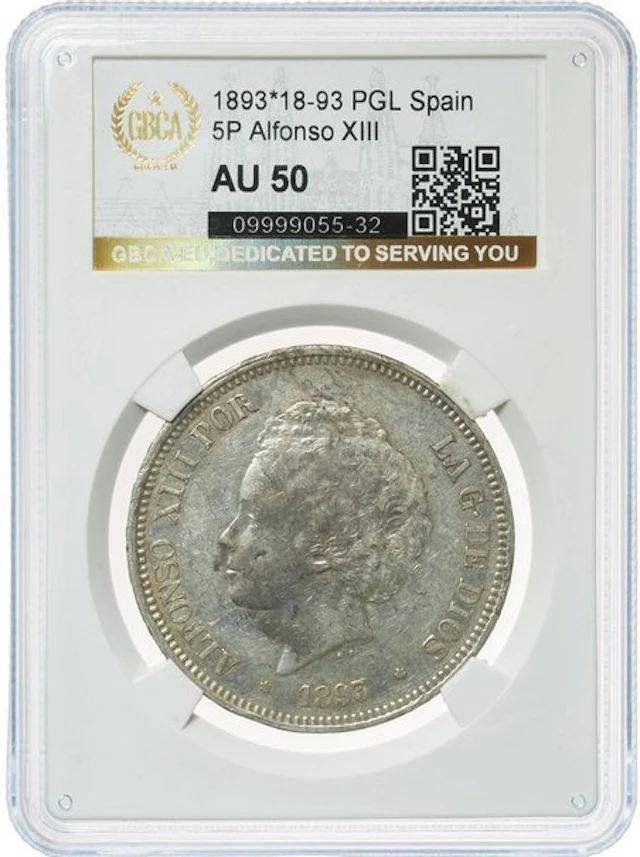 Spain. Alfonso XIII. 5 Pesetas 1893 - AU50