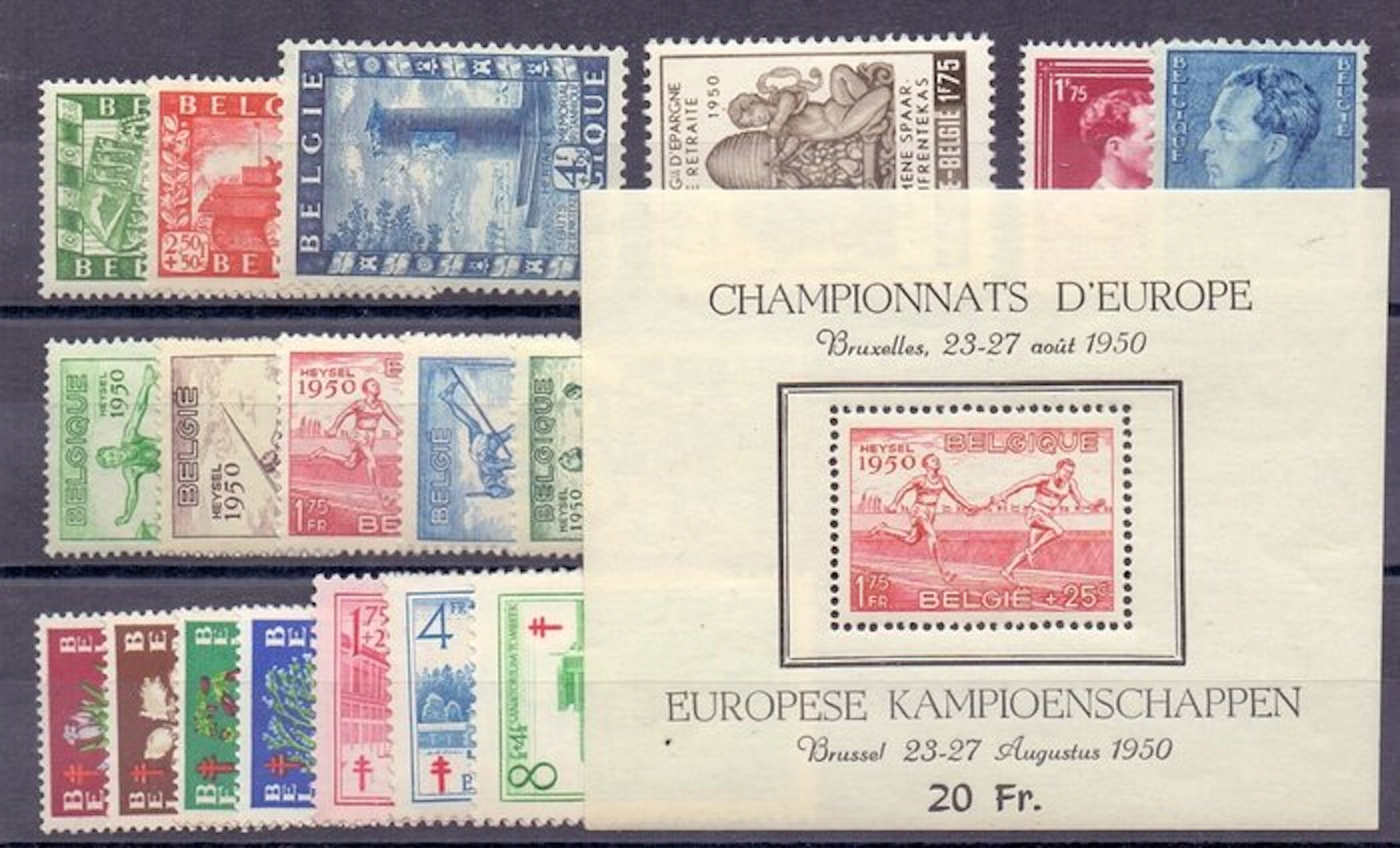 Belgium 1950 - Full year's issue with the Athletics section