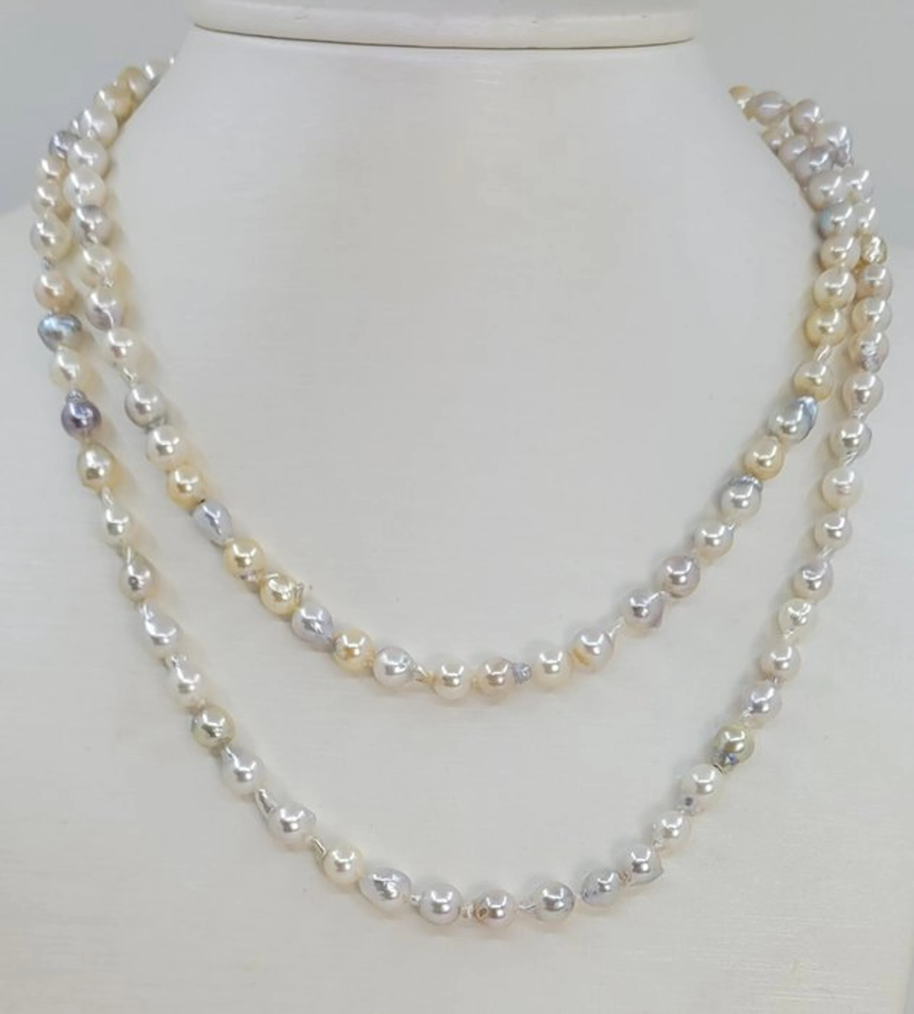 Necklace Silver, 5.5x6mm Multi Golden and Silvery Akoya Pearls