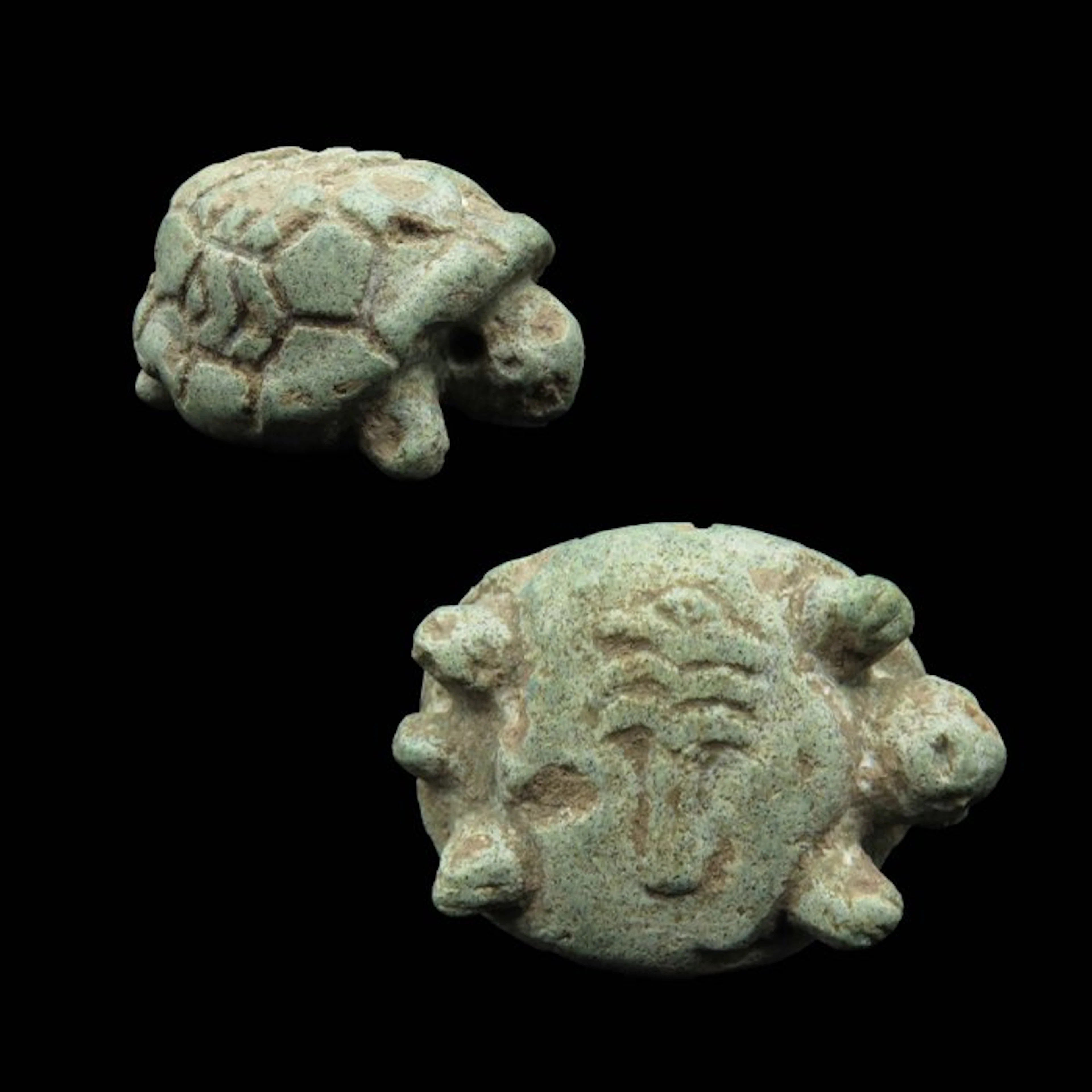 Phoenician Faience Turtle amulet with Palm and Bird decoration (1x) - 3.1 cm